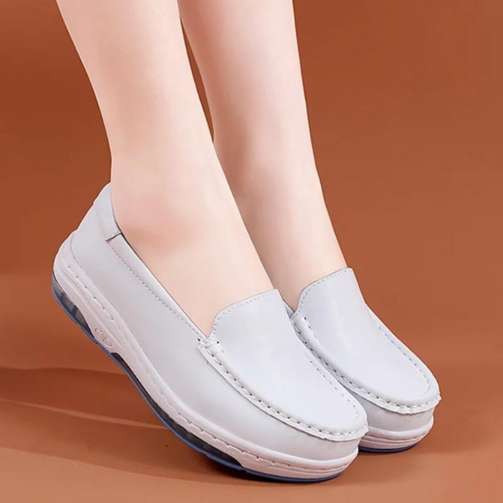Leather Nurse Shoes for Women with Spring EVA Soles Breathable Small White Shoes Deodorant and Anti Slip Medical Shoes Platform