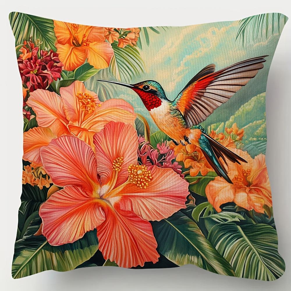 pc Short Plush Decorative Pillow Cover Hummingbird and Tropical Flowers Design Singlesided Print X Suitable for S