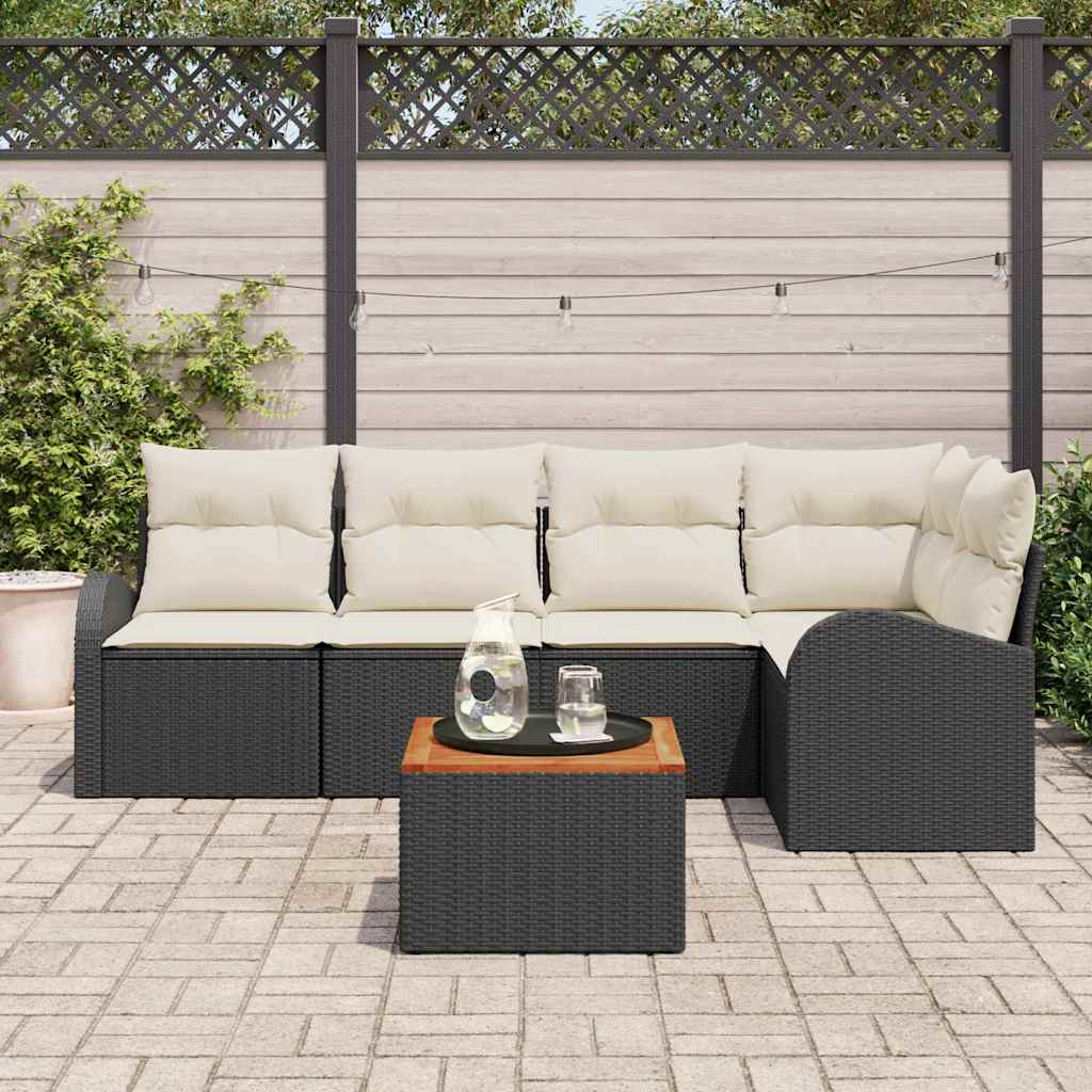 Garden Sofa Set with Storage 6 pcs Black and Cream Poly Rattan