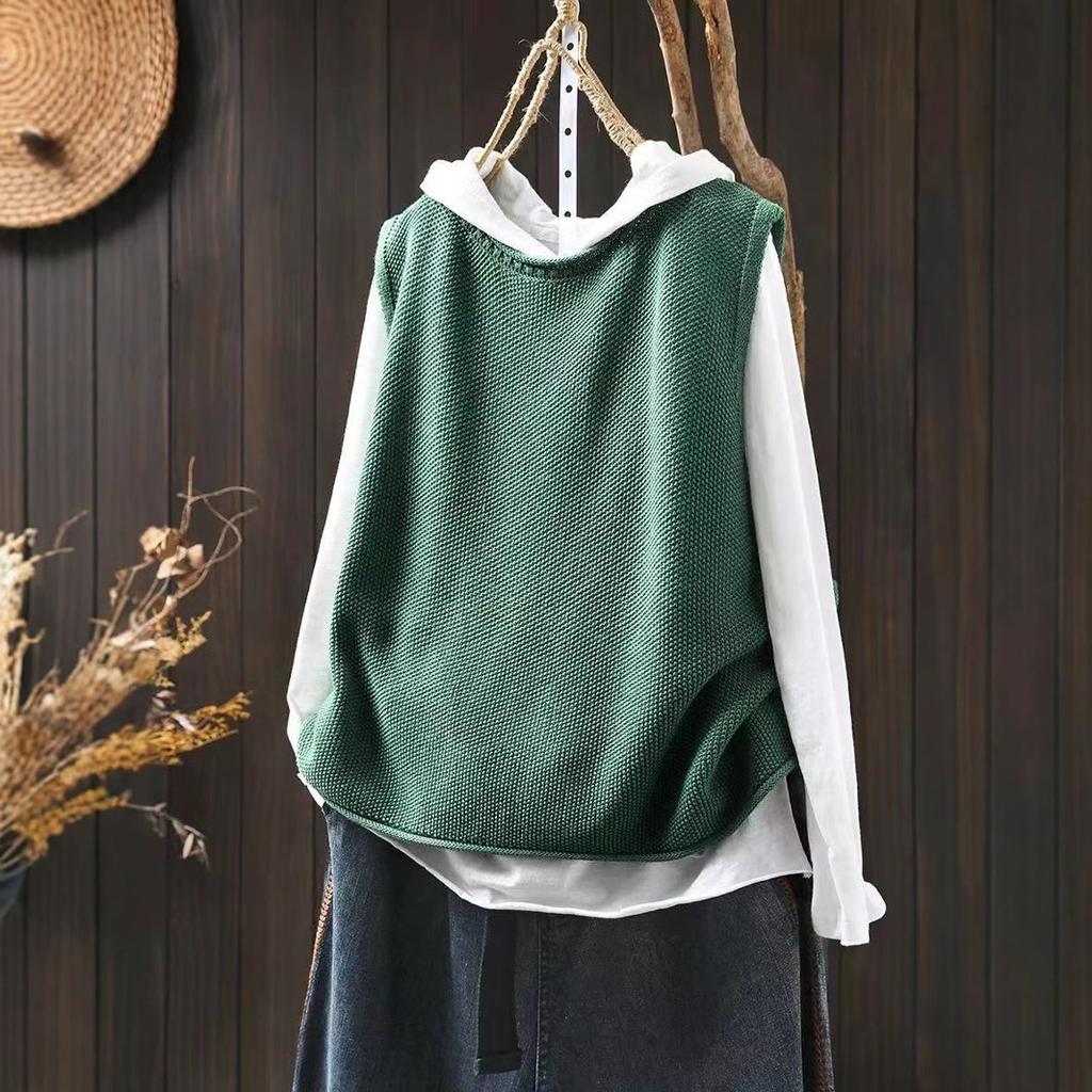 Spring Retro Casual Round Neck Pullover Knitted Vest Women's Loose