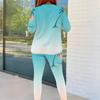 Women Plus Size Two Piece Set Round Neck Long Sleeve Top Fitted Pants Cartoon Printed Colorful Outfit