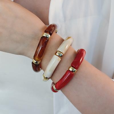Persönlichkeits-Retro-Mehrfarbiges Acryl-Biegearmband für Damen mit Anhänger, gebogene Bambusrohr-Steinmaserung, Armband, Schmuckzubehör, Geschenk
