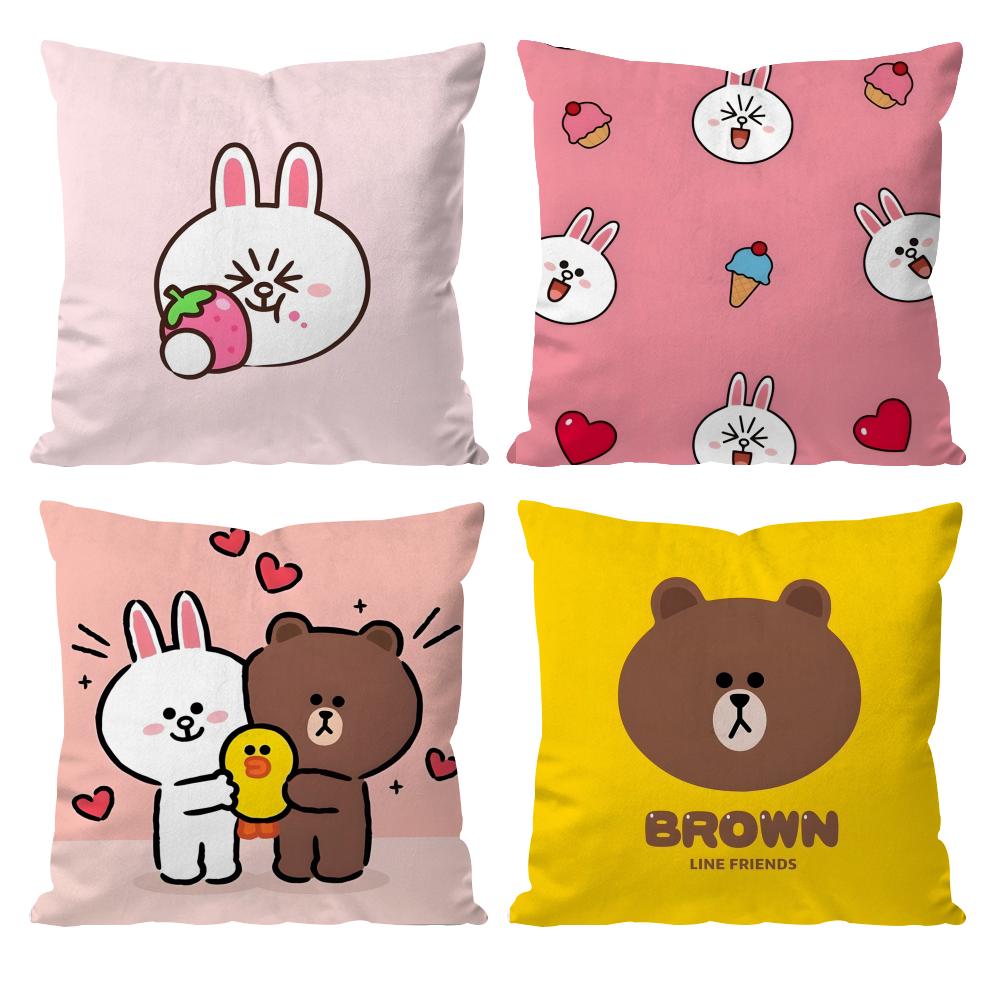 LINE FRIENDS brown bear and cony Cushion Cover Pattern Printed Pillowcase for Living Room Sofa Cushion Cover & Bedroom Decor