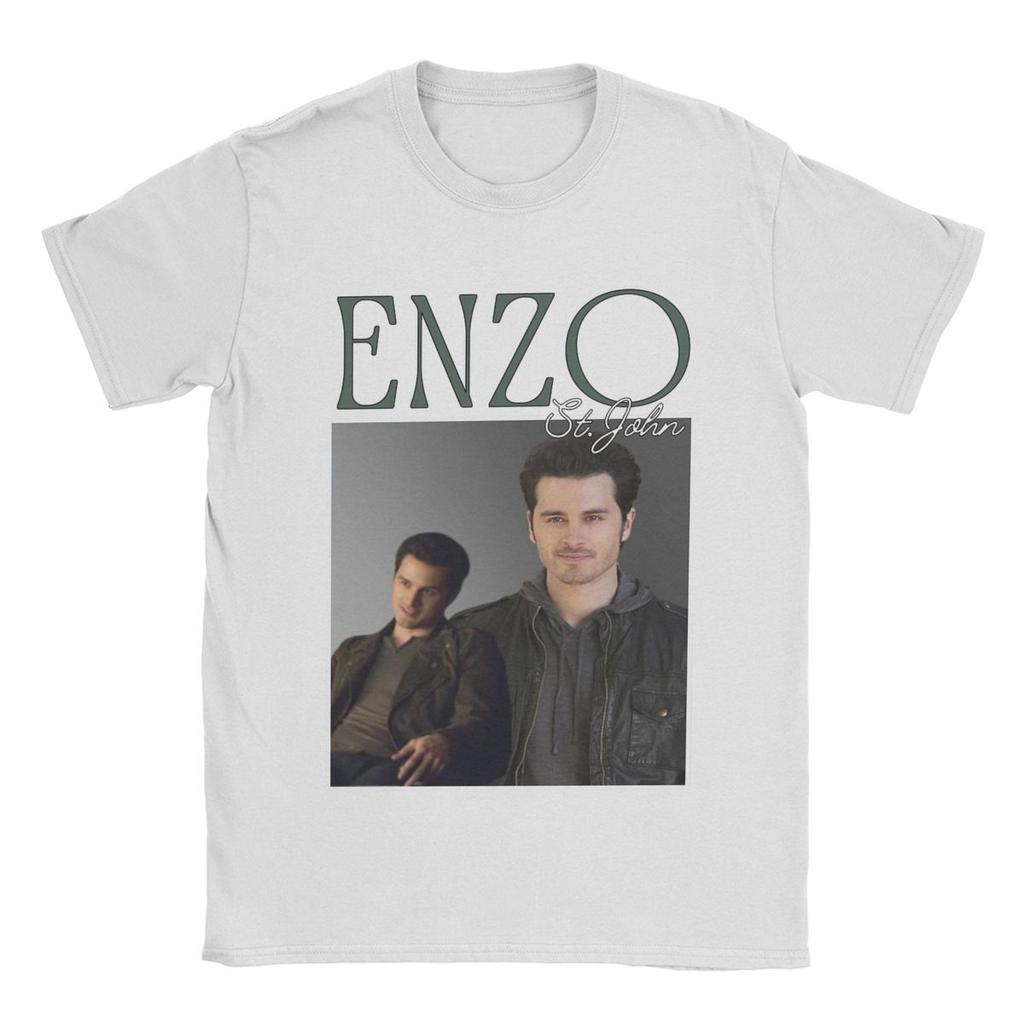 Men T-Shirts Enzos St. John The Vampire Diaries Vintage Pure Cotton Tee Shirt Short Sleeve T Shirt Round Neck Clothing 6XL