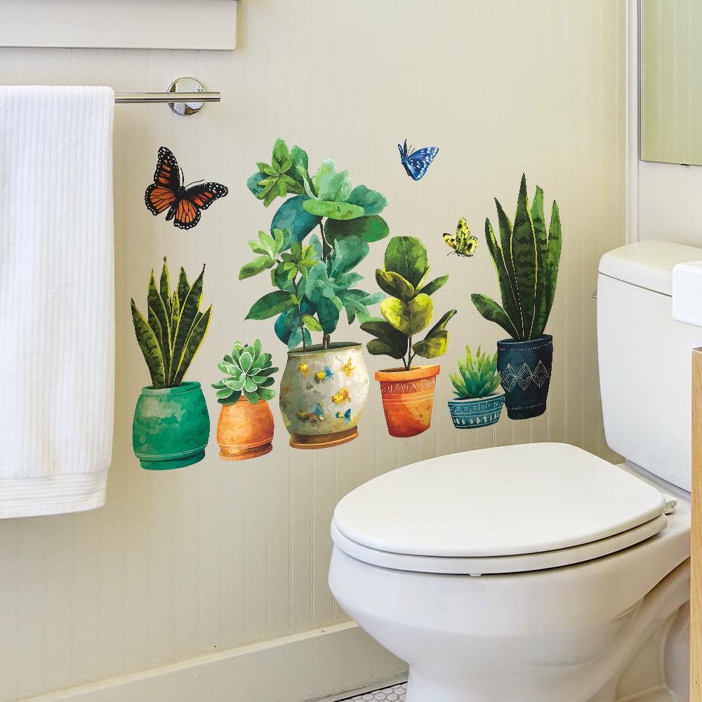 Bemalte künstliche Pflanze Topfpflanzen und Schmetterling Wohnzimmer Zuhause Wanddekoration Aufkleber