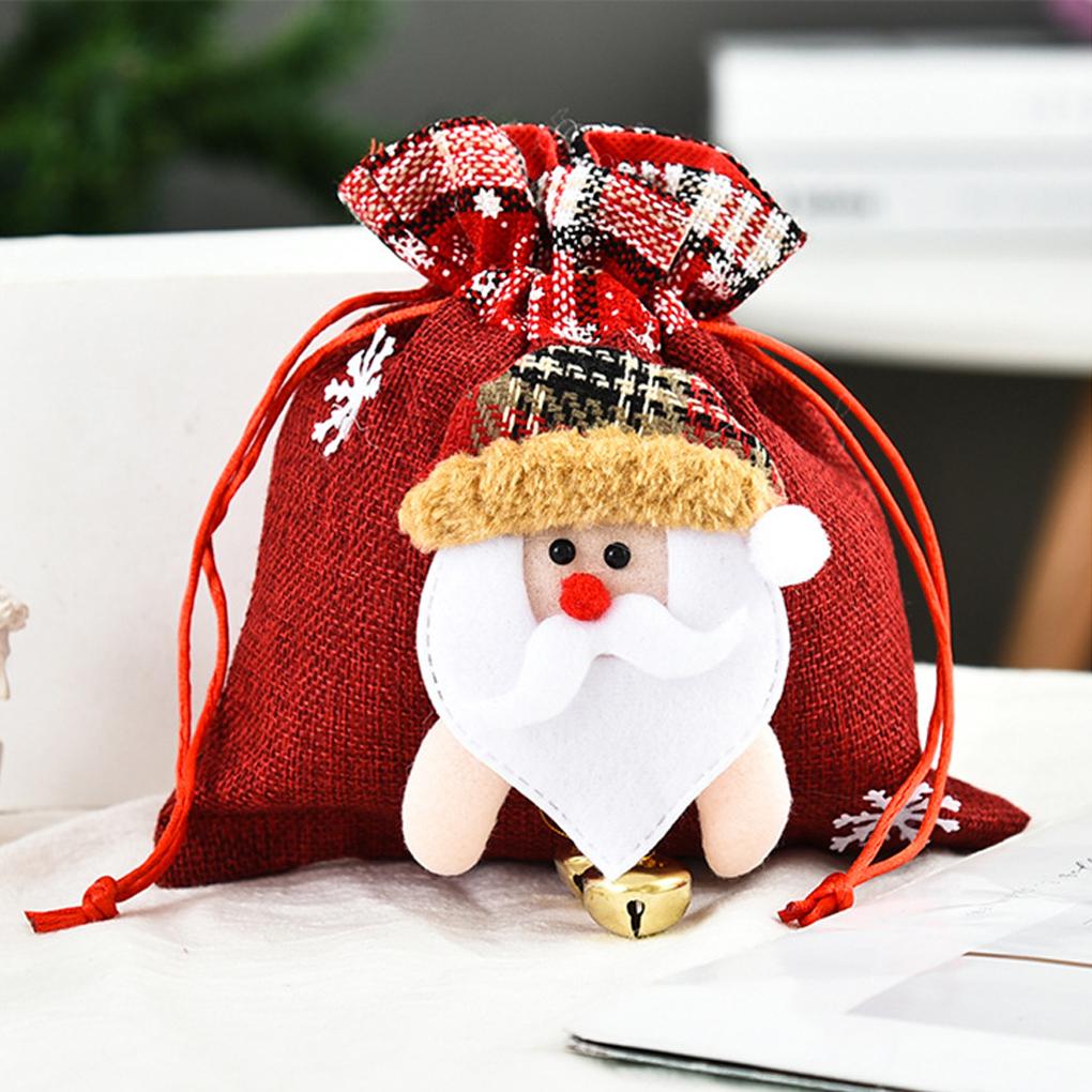 Weihnachts Kordelzugbeutel Glocke Weihnachtsmann Schneemann Aufbewahrungsbeutel Tür Süßigkeiten Strumpf Große Kapazität Handtaschenhalter Neujahr