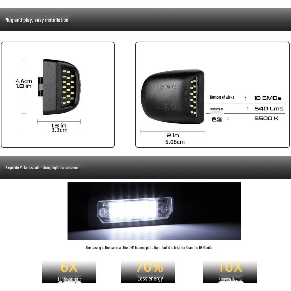 2-Piece 18-LED Black License Plate Lights for Pickup Trucks, Chevrolet, Saab, Bantamah, GMC, Cadillac.