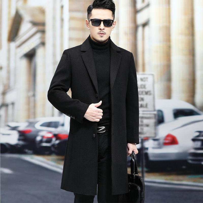 

Новый зимний шерстяной двусторонний шерстяной корейский стиль тонкий короткий повседневный костюм шерстяное пальто куртка наряд для папы 3XL