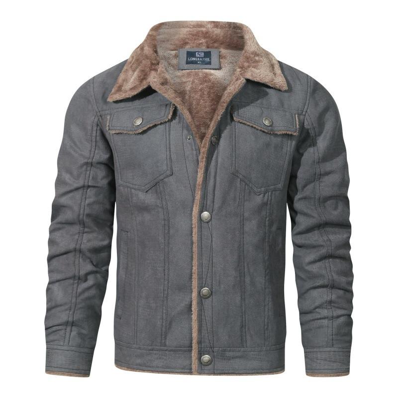 

Куртка с лацканами, меховая цельная мужская зимняя флисовая куртка, пальто, мужская свободная мужская одежда XXXXL серый