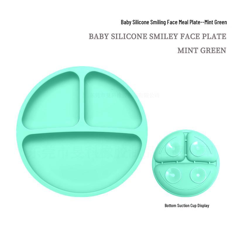 Children's Silicone Smiley Face Divided Meal Plate - Drop-Resistant, Three-Compartment Training Tableware