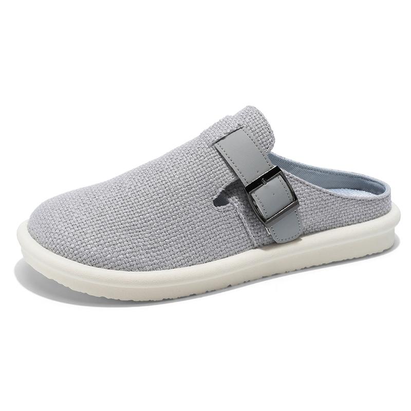 Plus Size 46 47 Fabric Mules Man Backless Loafers Slipper Half Shoes For Men Slides Mens Slip On Flats Semi-Drag Casual Shoes