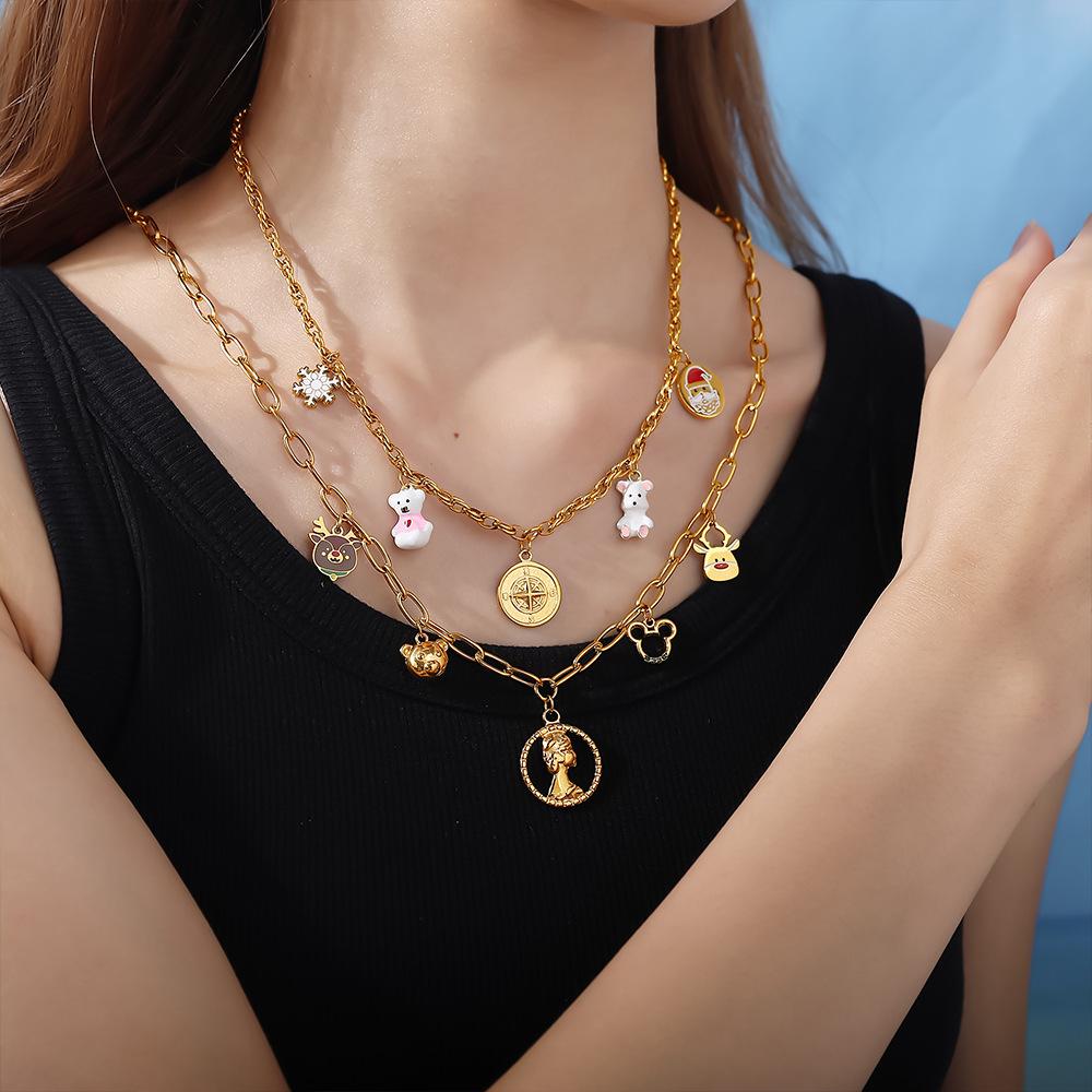 Fashion DIY Colorful Cartoon Pendant Necklace Stainless Steel Gold Plated Trend Jewelry