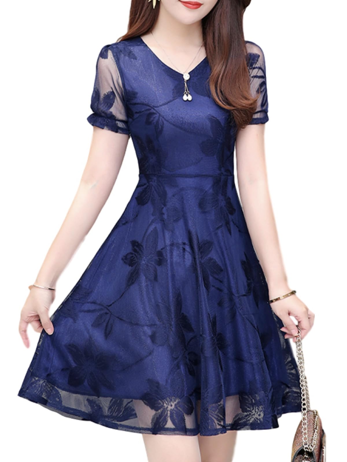 

BN1 Выберите цветочный мини выше формального плюс размеры Милое выше темно-синего короткое платье BN22 NVY M, Свадьба, Вечеринка, После вечеринки, Принт, V-образный вырез,