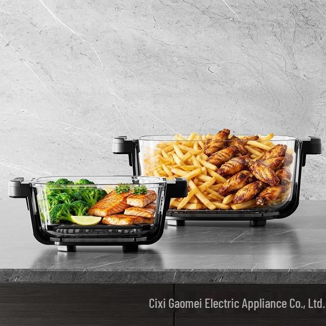 2025 New Cross-Border Glass Double Pot Air Fryer - Large & Small Pots