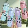 1PC Positive Life Letter 750ml Color Plastic Sports Water Bottle Leakproof Flip Straw Lid Suitable for Sports Office Home Use