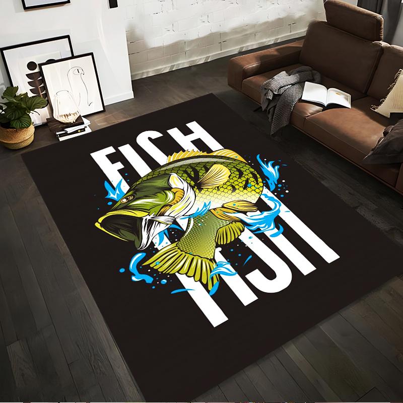 

Fishing-Themed Carpet with Green Fish Graphic and FISH FIGHT Text Suitable for use as an anti-slip for living room bedroom sofas 40x60cm( 15x23in )
