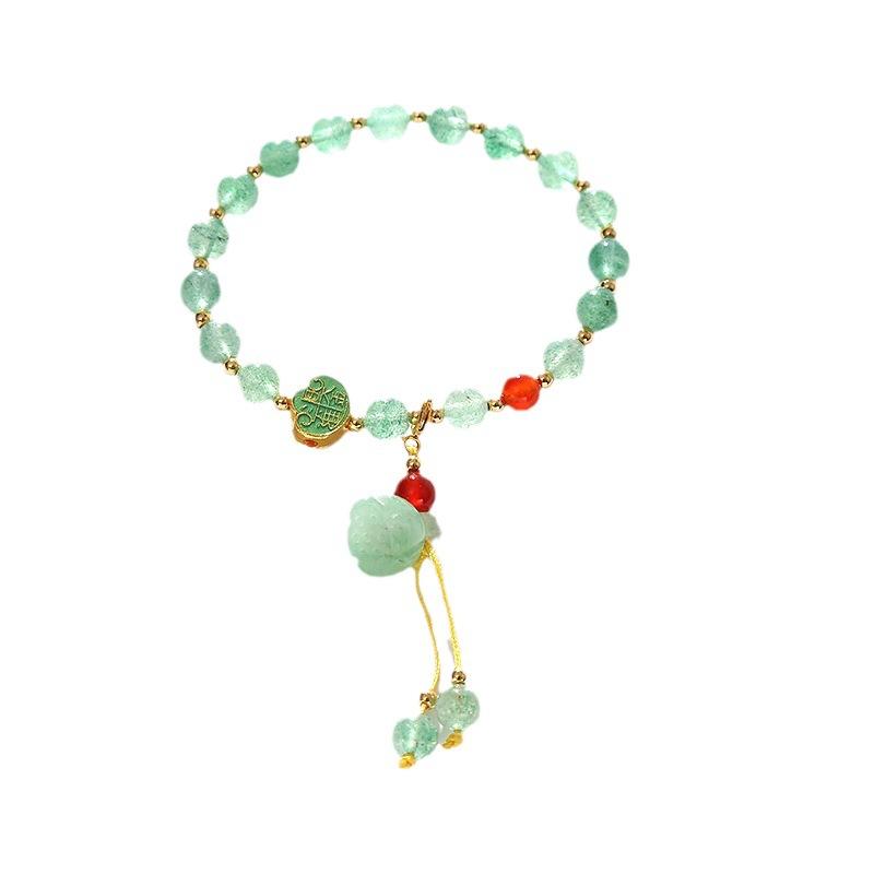 Lotus Pod Bracelet Green Strawberry Crystal Bracelet. Bangles Women Fashion Jewelry Accessories Gift