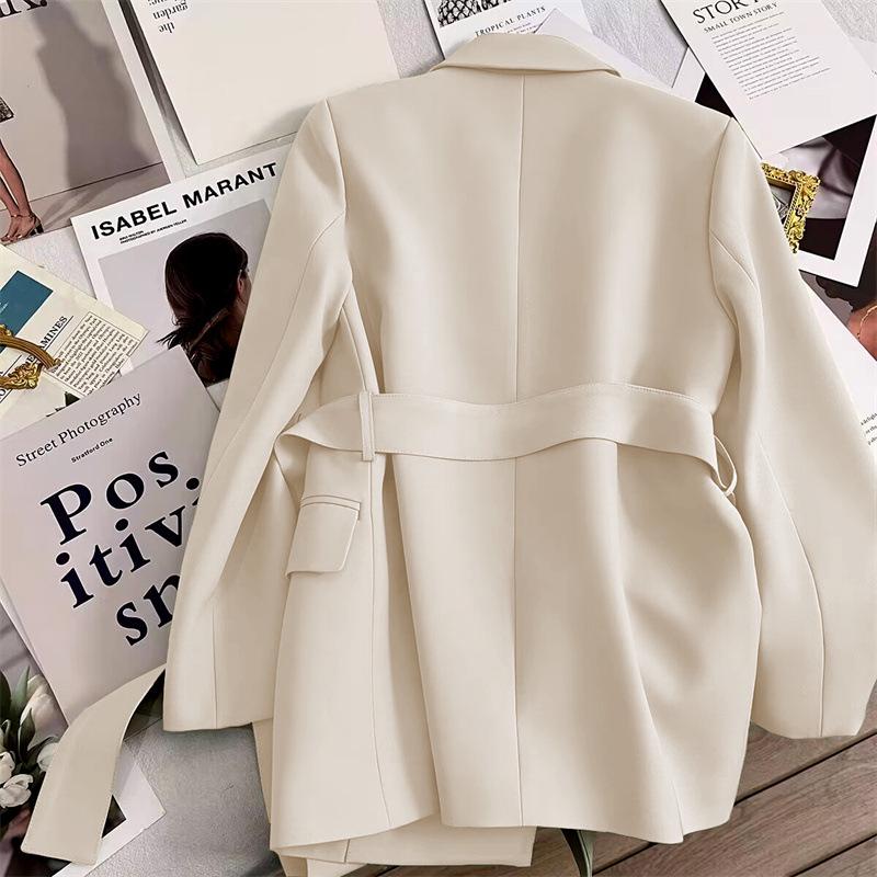 Women's Slimming Black Tie-Waist Blazer - 2023 Spring/Autumn Korean Style