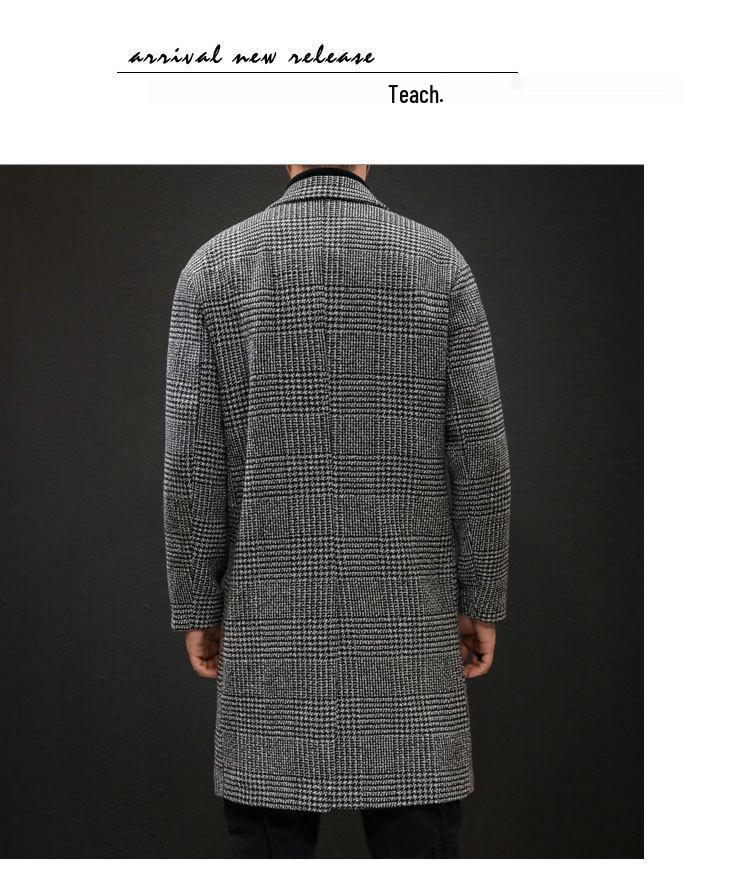 Herren mittellanger karierter Woll-Trenchcoat - Trendige lässige Jacke im Hongkong-Stil für Herbst und Winter
