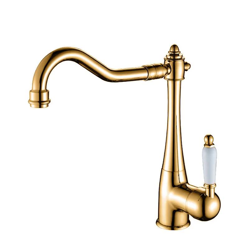 Antique Brass Kitchen Faucet Ceramic Handle Deck Mount Basin Sink Faucet 360 Rotate Mixer Taps Hot Cold Water Faucet Crane