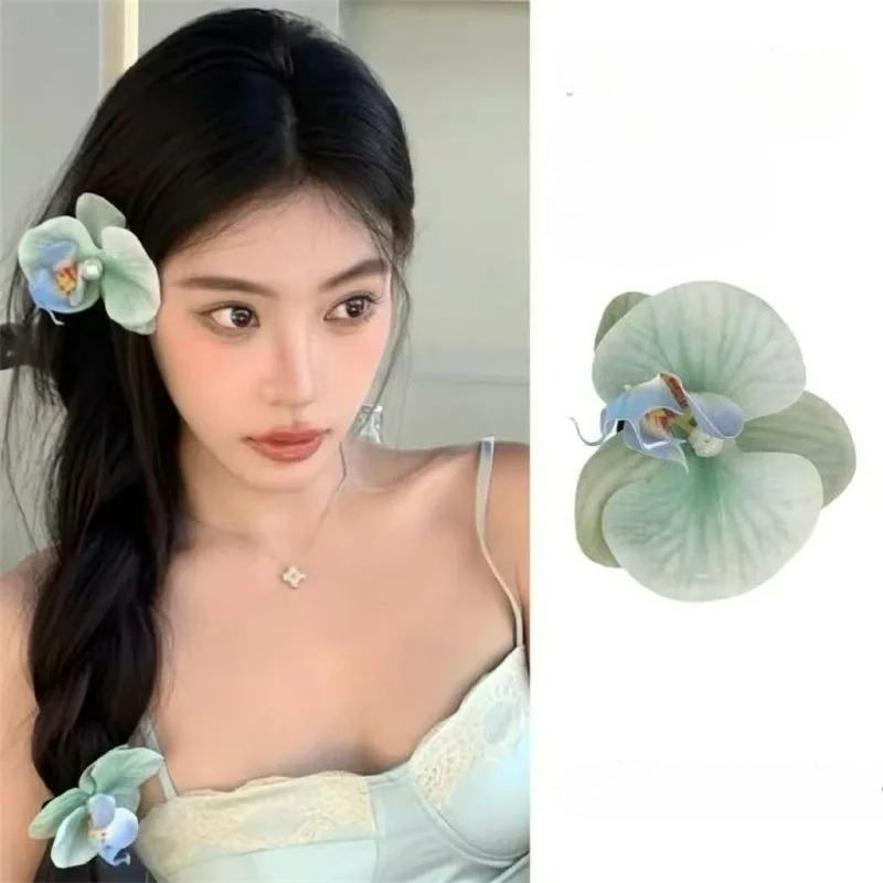 10pcs Summer Phalaenopsis Flower Hair Clip Simulated Floral French Fashion Barrettes Color Girls Headwear Bobby Pin Accessories