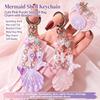 Cute Mermaid Tail Shell Keychain With Glitter Sequins Pearl Beads Purse Backpack Decoration Gift For Girls