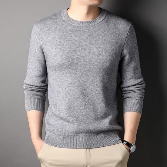 Men Fall Winter Sweater Round Neck Long Sleeve Knitted Soft Warm Slim Fit Business Elastic Solid Color Anti-shrink Men Casual Sweater