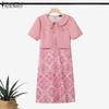 ZANZEA Women Casual Fake Two Piece Patchwork Short Sleeve Print Dress