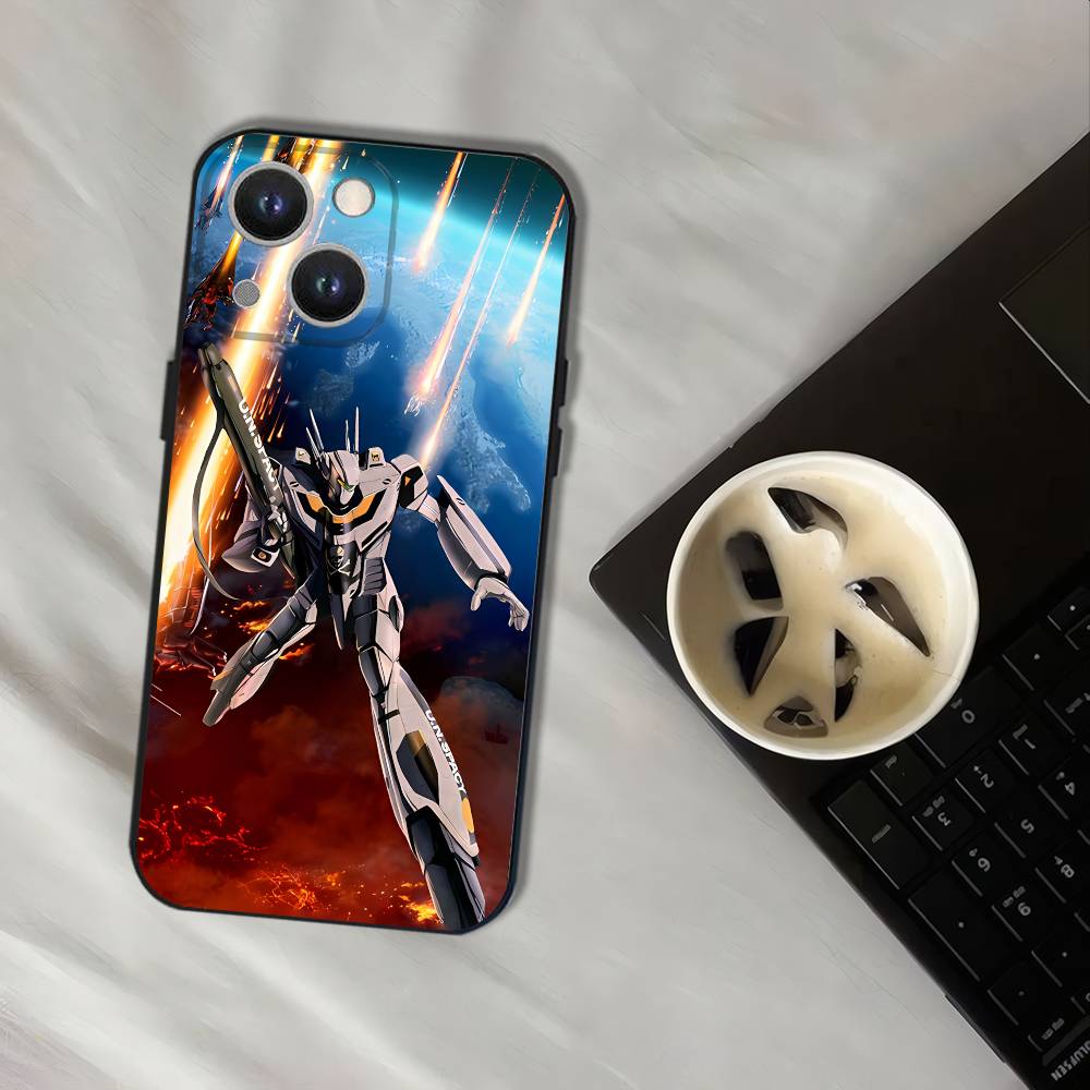 R-Robotech Macross Black Soft Cover Phone Case For iPhone 17,16,15,14,13,12,11,Pro,XS,Max,XR,Plus,E,SE4,Mini