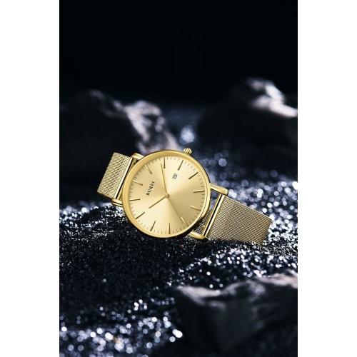 BUREI Men's Watch, Simple, Waterproof, Analog, Popular, Stylish Milanese Design with Mesh Strap and Gold Strap