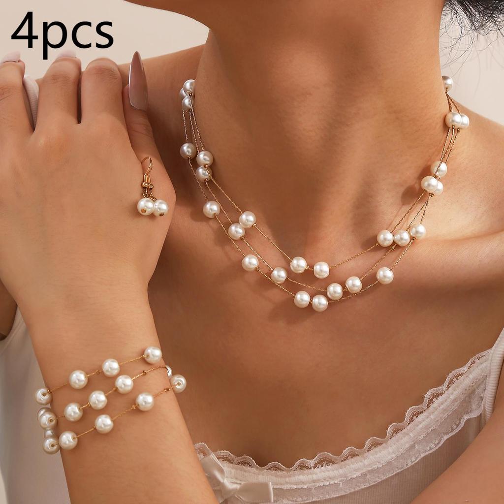 Elegant Fashion Multi-layer Stacked Imitation Zircon Necklace+Bracelet+Earrings Women's Zircon Set Perfect Daily Party Wear Gift