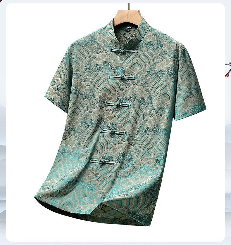 High-Quality New Style Tang Suit: Summer Silk Attire for Middle-Aged and Elderly Men