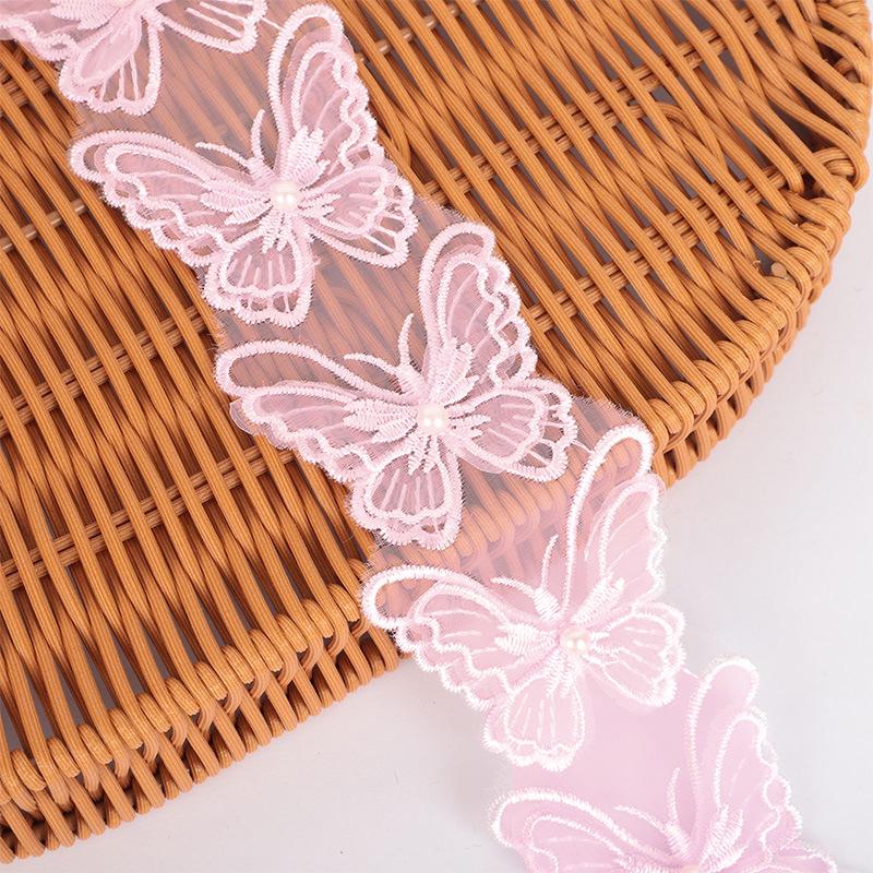 Organza Mesh Double-Layer Embroidery Bead Butterfly Lace Headdress - Handmade Accessory