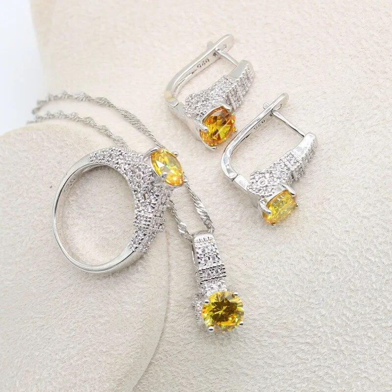 

Геометрический Белый Циркон Серебро 925 Свадебный Комплект Ювелирных Изделий для Женщин Браслет-Обруч Серьги Ожерелье Кулон Кольцо Подарочная Коробка 8