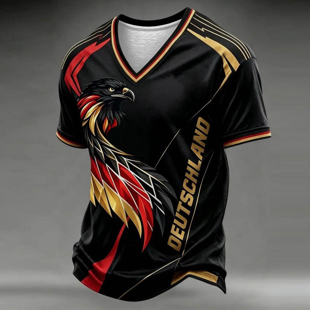 Men's V-Neck Soccer Graphic Print Short Sleeve T-Shirt, Summer Casual Comfort Casual Top