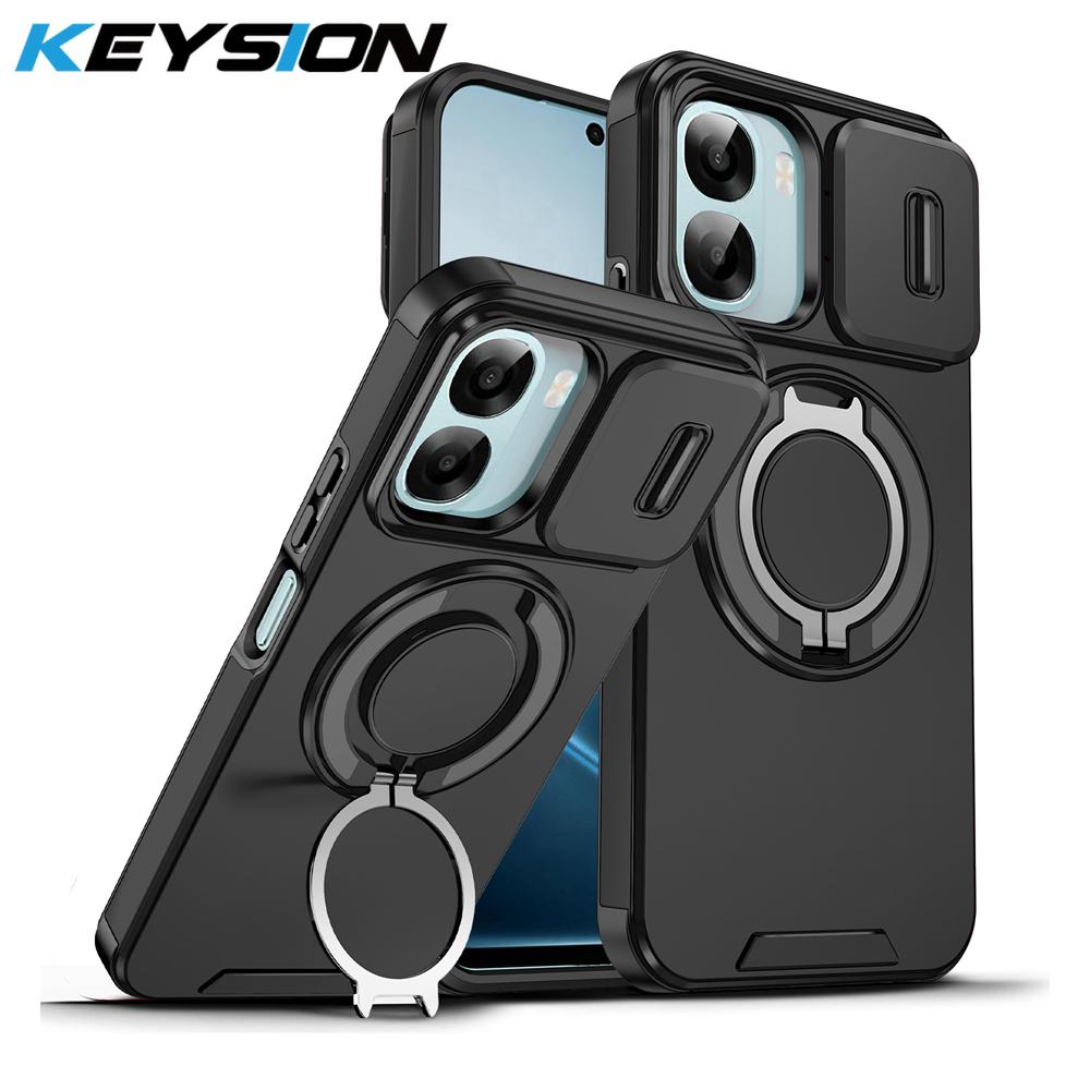 

KEYSION 360° Rotating Ring Stand Phone Case for OPPO A6x 5G A6 A6t Pro A6s 5G Slide Camera Protection Magnetic Shockproof Cover for OPPO A6x 4G 5G чёрный