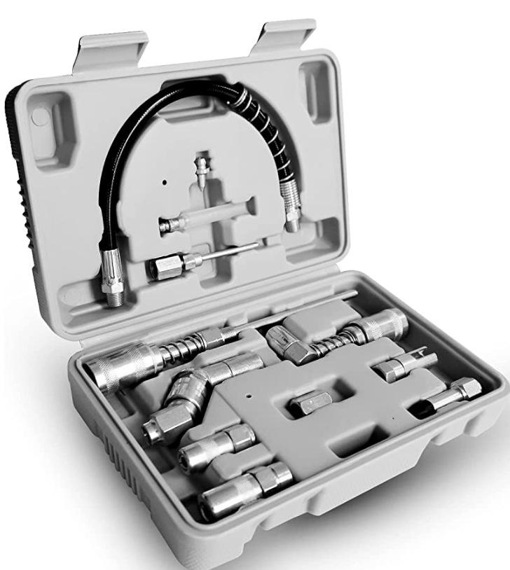 12-Piece Lubricating Grease Gun Accessory Set: Nipples, Injectors, & Greasing Tools