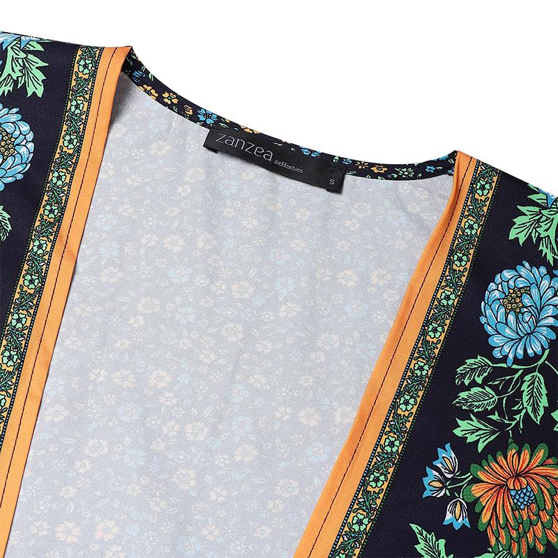 ZANZEA Bohemsk trykk Ferie Hverdagslig Langermet Strand Lang Cardigan Cover-up