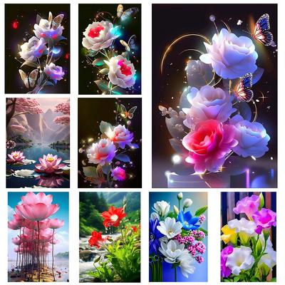 DIY 5D Diamond Colored Flower Cross Embroidery Set Full Round Square Diamond Embroidery Rose Mosaic Art Picture Gift Decoration