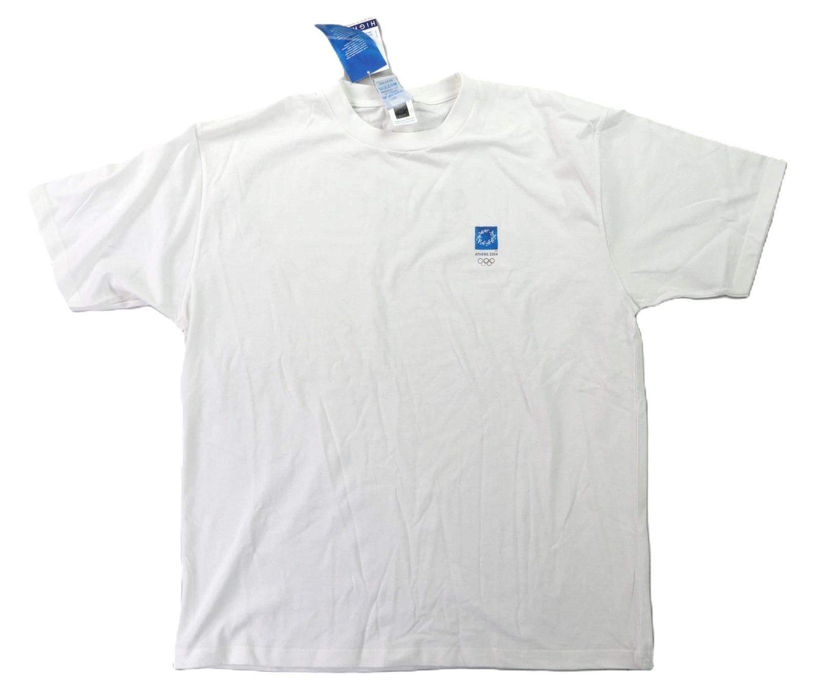 Vintage 2004 Athens Olympics XL White Double Sided Logo Print T Shirt NWT 2XL