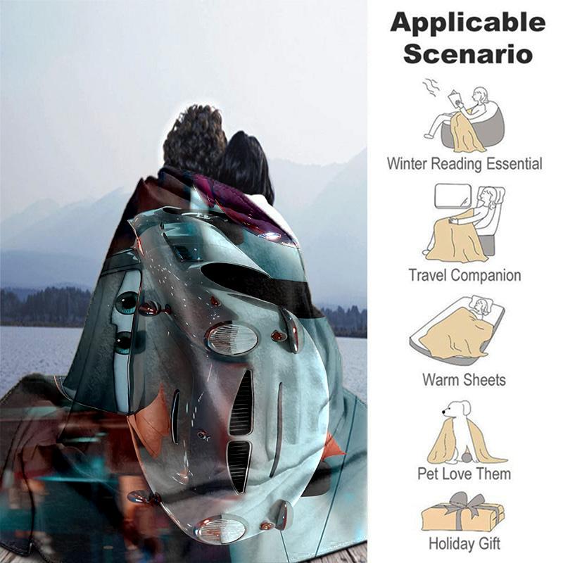 1pc Cars Pop Art Style Flannel Blanket Soft Warm Throw Blanket for Bedroom Living Room Bed Travel Camping Picnic Gift. M730013