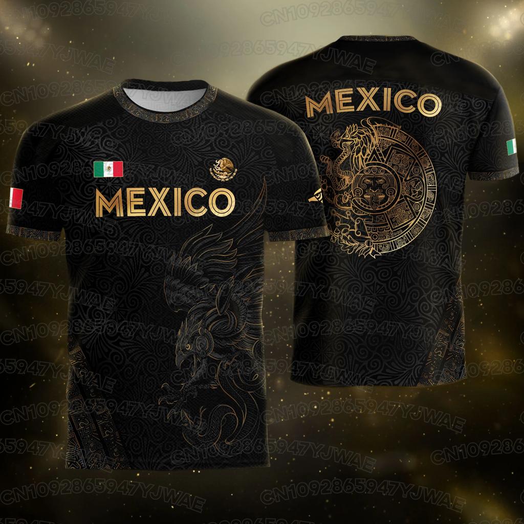 2026 Mexico National Flag Print Men's Women's Short Sleeve T-shirt Print Tees Outdoor Football Jersey Sports Casual Tops
