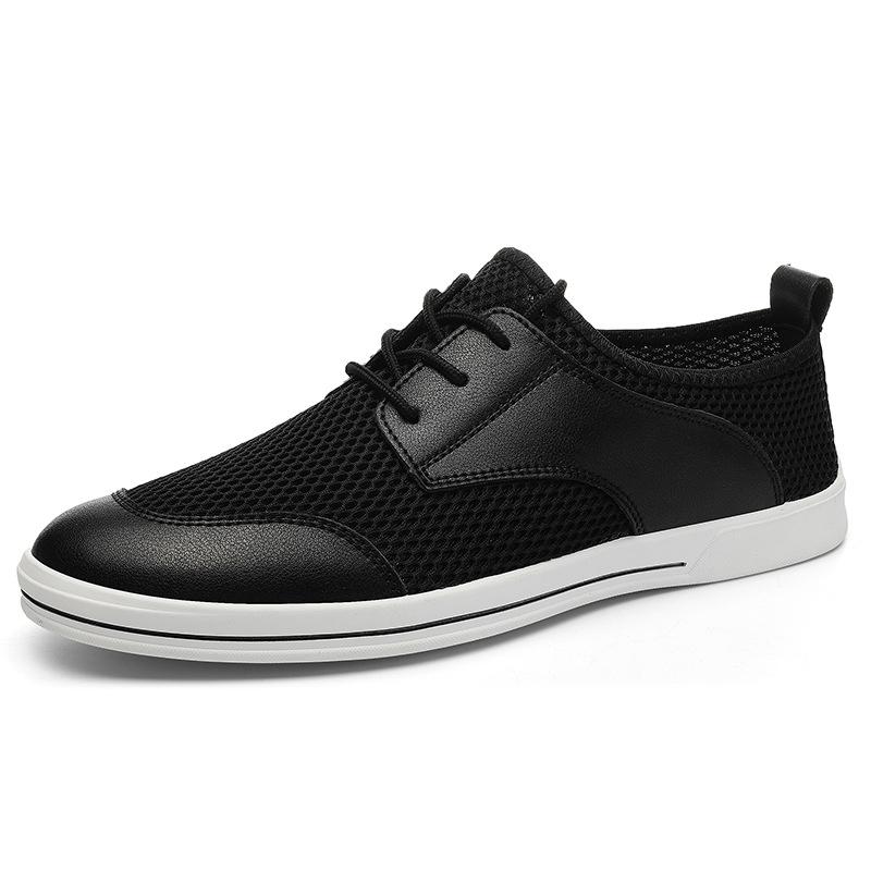 Spring and summer flat heel strap hollowed out 3D mesh round head black sports viscose shoes lightweight low-top casual