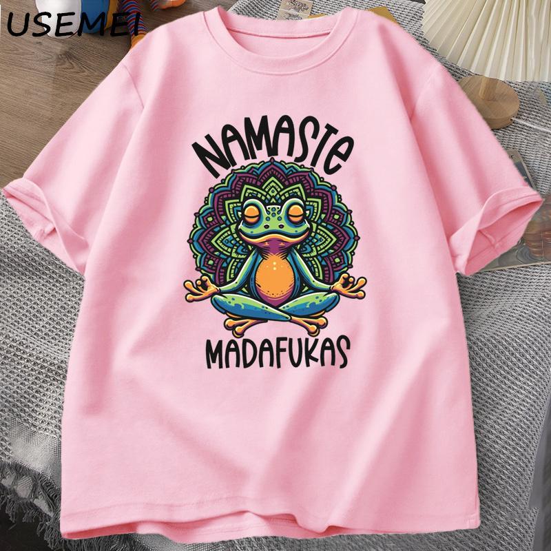 Funny Yoga T Shirt Frog Self Care T-Shirt Cotton Short Sleeve Positive Cottagecore Namaste Tee Men Women Mens Clothes Streetwear