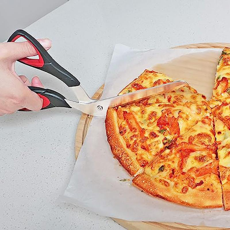 Multifunctional Pizza Scissors Stainless Steel Blade Detachable Cutting Tools Ergonomic Grip Black&Red for Restaurant Kitchen