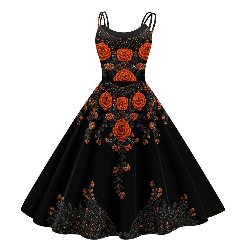 Women's Fashionable Halloween Print Off Shoulder Spaghetti Strap Dress