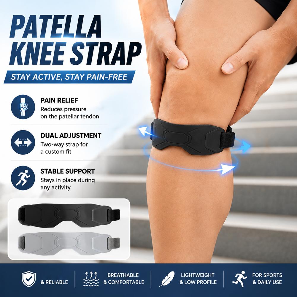 1 Pair Adjustable Patella Knee Strap Silicone Support Band for Pain Relief Breathable Sports Knee Brace for Running/Basketball/Fitness