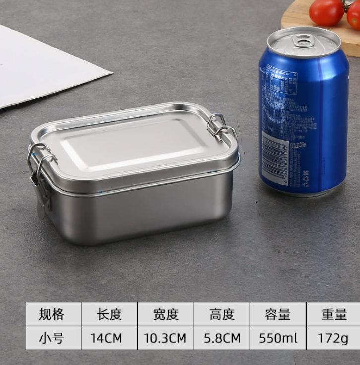 304 stainless steel lunch box with partition straight-shaped food storage box thickened food storage bento box