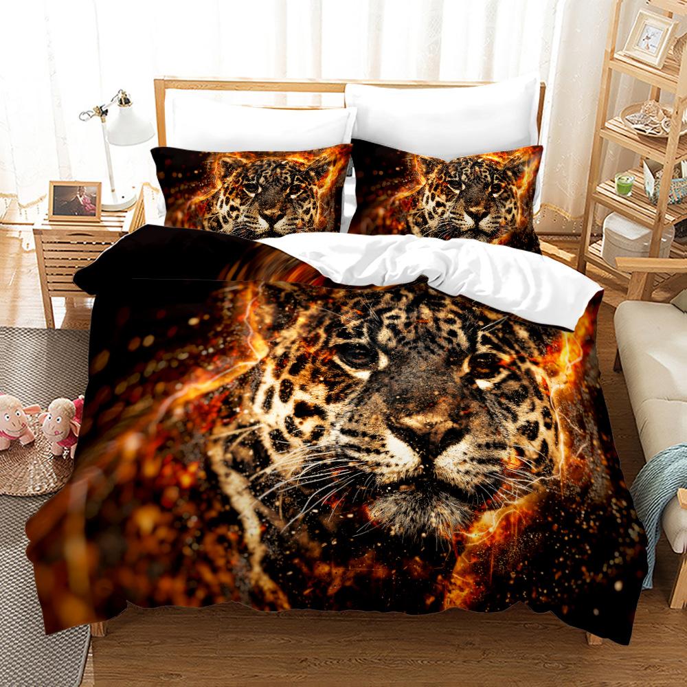 Leopard Duvet Cover Set King Size 3D Animal Print Bedding Set Wildlife Polyester Comforter Cover Set Red Rose For Kids Boys Girl