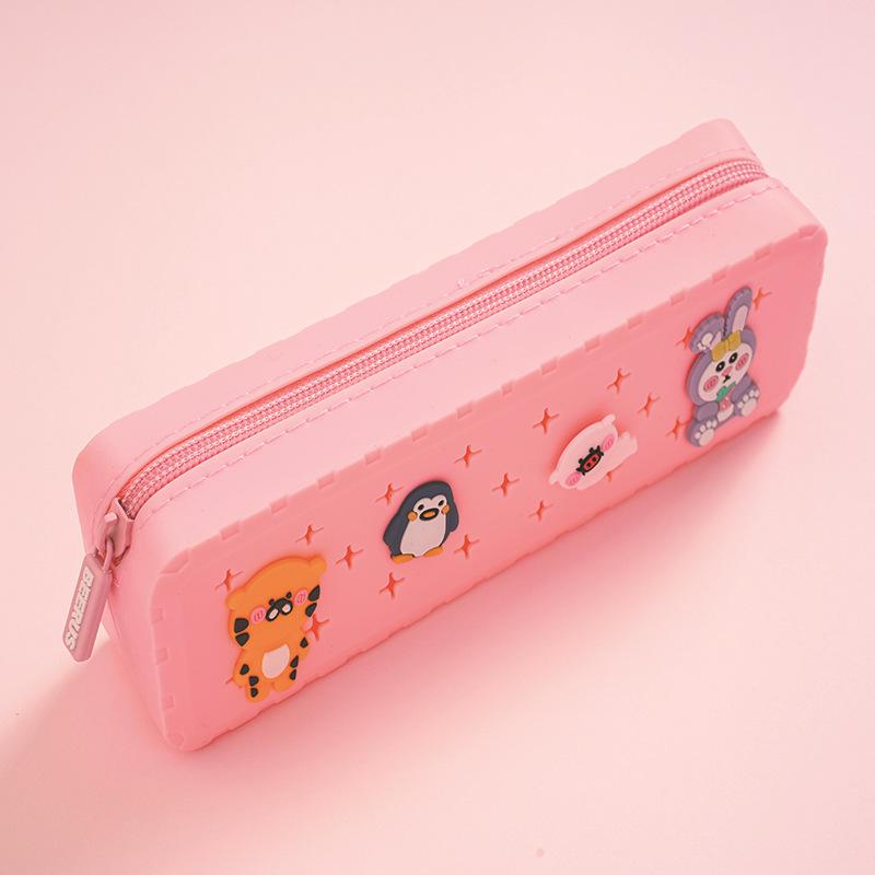 Silicone Zip-Up Pencil Case, Stationery Organiser,Diy Cartoon Pencil Case,Suitable For Primary And Secondary School Pupils розовый